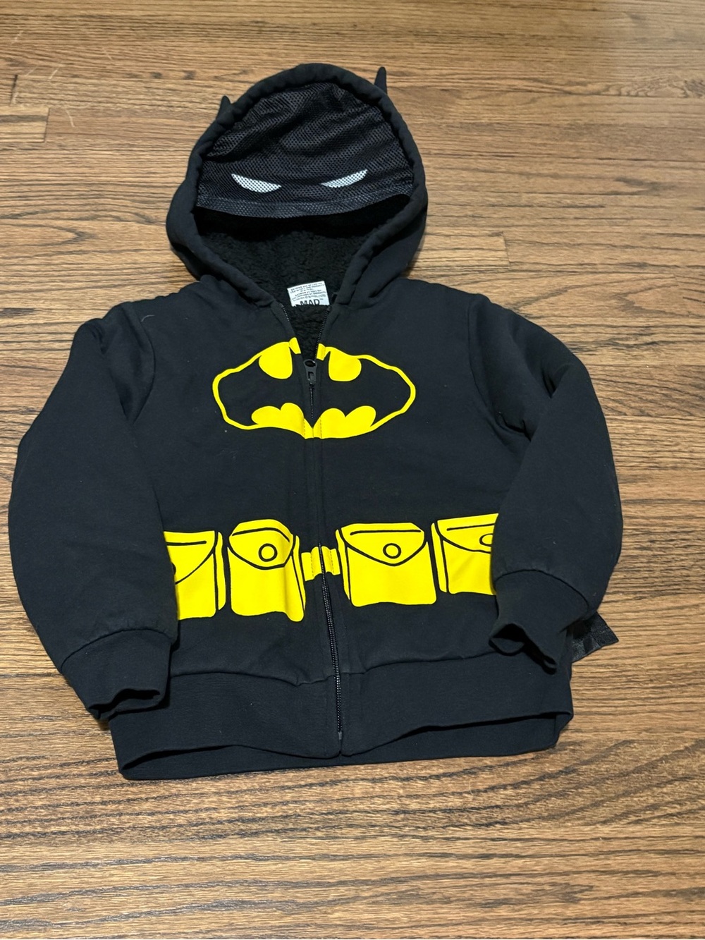 Kids Black Batman Logo Zip-Up Hoodie with Sherpa Lining 5T